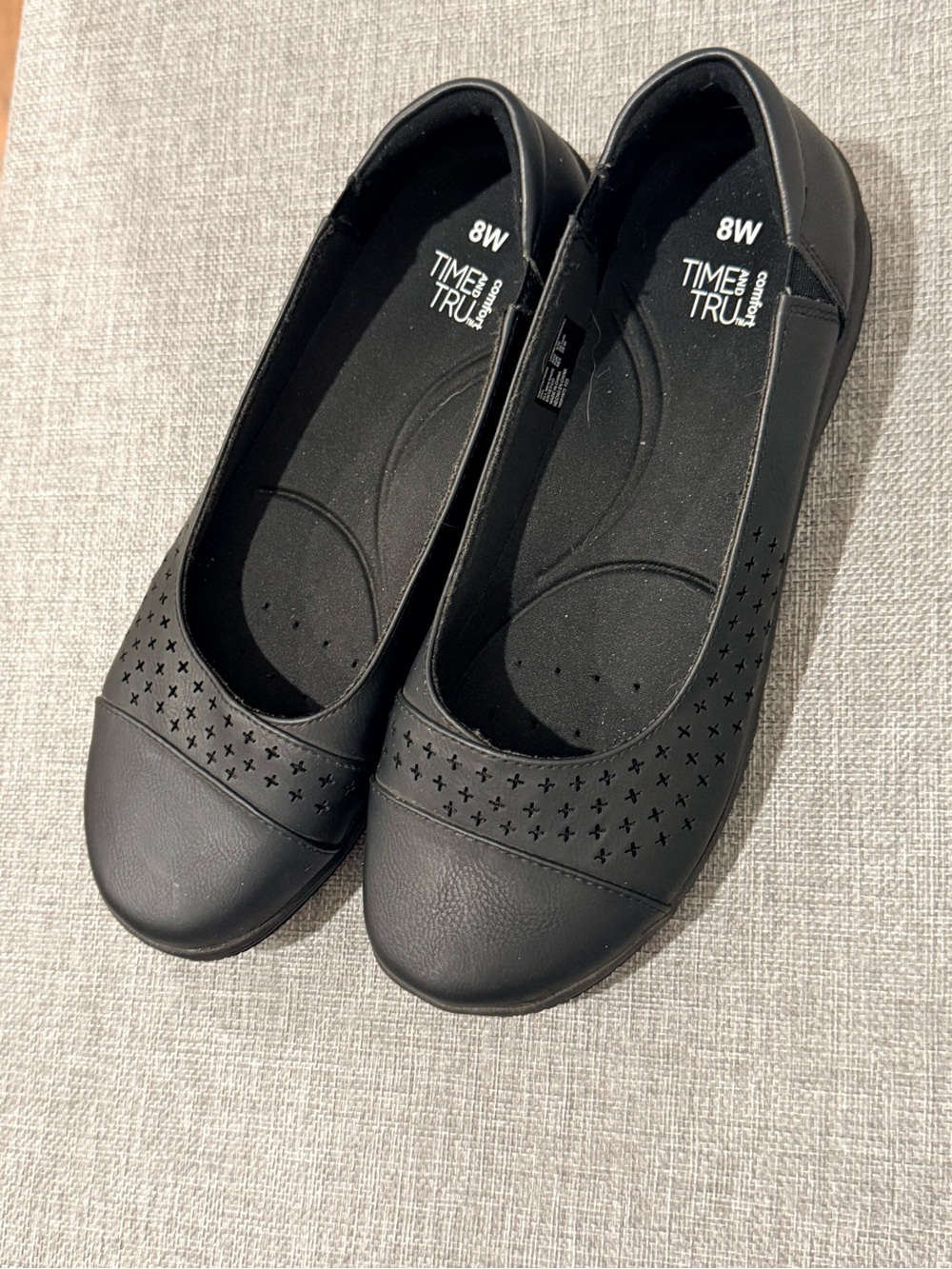 Time and Tru Black Perforated Round-Toe Ballet Flats